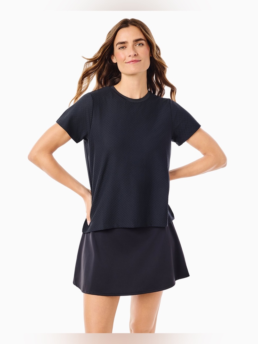 Addison Bay Active Mesh Walnut Short Sleeve Top in Black, Size XL